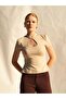 Women's Stone Short Sleeve High Collar Chinese Closure Low-Cut Knitted Blouse - 6