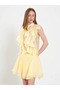 Women's Yellow Mini Skirt with Ribbed Waist Detail, Layered, Flared, Summer Style - 6