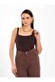 Women's Coffee Color Sleeveless Square Neck Thick Strap Slim Fit Viscose Blended Body Blouse - 6