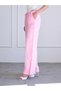 Women's Pink Linen Trousers with Elastic Waist, Lace-Up, Side Pockets, Straight Leg, Summer Style - 5
