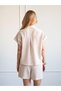 Women's Stone Shirt-Shorts Set Lace Detailed Textured Short Sleeve Shirt Shorts Summer Set - 5