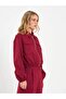 Women's Burgundy Crop Bomber Jacket with Zipper Pockets, Elastic Waist, Long Sleeves, Plain - 3