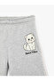 Three-Threaded, Regular-Leg, Cat-Printed Sweatpants with Lace Ribbon Detail - 3