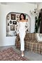 Women's White Lace Midi Dress Strappy Off Shoulder Long Sleeve Draped - 4