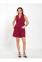 Women's Burgundy City Short Single Pleated High Waist Woven Shorts with Side Pockets - 2