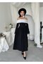 Women's Black Off-Shoulder Floral Appliqued Long Sleeve Midi Evening Dress - 4