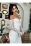 Women's White Lace Midi Dress Strappy Off Shoulder Long Sleeve Draped - 5