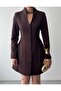 Women Coffee Jacket Dress Buttoned V-Neck Long Sleeve Mini Slim Fit Woven - 2