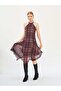 Women's Plum Plaid Patterned Halter Neck Lace Detailed Asymmetrical Midi Dress - 5