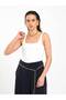 Women's Ecru U-Neck Thin Strap Plain Patterned Fitted Summer Tank Top - 6