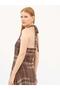 Women's Brown Plaid Patterned Halter Neck Lace Detailed Asymmetrical Midi Dress - 7