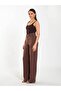 Women's Coffee Color U-Neck Thin Strap Plain Patterned Fitted Summer Tank Top - 3