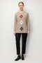 Women's Crew Neck Diamond Embroidered Hair Braided Wool Sweater K.Beige