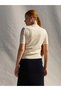 Women's Ecru Short Sleeve Crew Neck Slim Knitwear Slim Fit Regular Length Blouse - 4