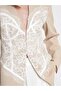 Women's Stone Lace Detailed Corsage Look V-Neck Long Sleeve Fit Jacket - 6
