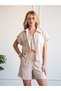 Women's Stone Shirt-Shorts Set Lace Detailed Textured Short Sleeve Shirt Shorts Summer Set - 2