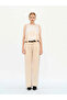 Women's Beige Crew Neck Sleeveless Crashed Satin Textured Loose Blouse - 3