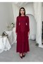 Women's Burgundy Long Sleeve Crew Neck Layered Chiffon Midi Dress with Back Tie - 8