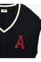 Cotton V-Neck Appliqué Detailed Knitwear Sweater - 7