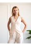 Women's Cream Vest Trousers Set Lace Detailed V-Neck Buttoned Wide Leg - 6