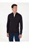 Navy Blue Slim Fit Cotton Blend Half-Zipper Stand Collar Knitwear Sweater 50318981-Vr033