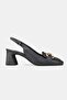 Women's Black Genuine Natural Leather Thick Heel Shoes with Open Back, Size 35-41 - 5