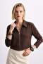 Women's Polo Collar Zippered Sweatshirt - Bitter Brown - 3