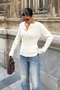 Women's Ecru Crew Neck Buttoned Ultra Soft Knitwear Sweater - 2