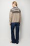 Women's Crew Neck Robe Jacquard Wool Sweater Dark Beige - 6