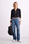 Women's Polo Collar Zippered Sweatshirt - Black - 2