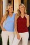 Women's Yellow Glitter Detailed Front Back V-Neck Sleeveless Cotton Zigzag Patterned Relaxed Fit Stylish Daily 2-Piece Baby Blue Burgundy Knitwear Blouse - 4