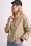 Women's Oversized Jacket with Shoulder Epaulettes - Stone - 4