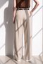 Women's Fabric Trousers with Waist Belt - Stone - 3