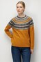 Women's Crew Neck Robe Jacquard Wool Sweater Mustard - 5
