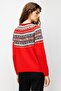 Women's Crew Neck Robe Jacquard Wool Sweater Coral - 5