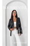 Women's Faux Leather Biker Coatpremium Quality Leather with Zippered Belt Detail - 6