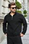 Black Zipper Detailed Stand Collar Fleece Men's Tracksuit Set E7372 - 2