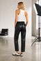Women's Black Drawstring High Waist Leather Trousers - 3