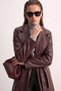 Women's Leather Look Trench Coat - Burgundy