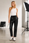 Women's Black Drawstring High Waist Leather Trousers