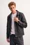 Men's Double Pocket Zippered Leather Look Jacket - Black