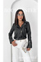 Women's Faux Leather Biker Coatpremium Quality Leather with Zippered Belt Detail - 5