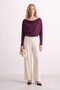 Women's Boat Neck Long Sleeve Blouse - Plum - 2