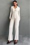 Stone Color Corded Polo Collar Buttoned Knitwear Women's Set Mg2802 - 8