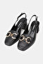 Women's Black Genuine Natural Leather Thick Heel Shoes with Open Back, Size 35-41 - 2