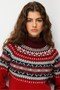 Women's Full Turtleneck Robe Jacquard Wool Sweater Dark Red - 3