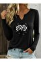 Printed Cotton Half V-Neck Long Sleeve Blouse T-Shirt