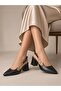 Women's Classic Buckle Pointed Toe Low Thick Heeled Shoes-Black - 3