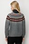 Women's Full Turtleneck Robe Jacquard Wool Sweater Smoked - 5