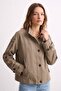 Women's Stand Collar Epaulet Short Jacket - Khaki - 3